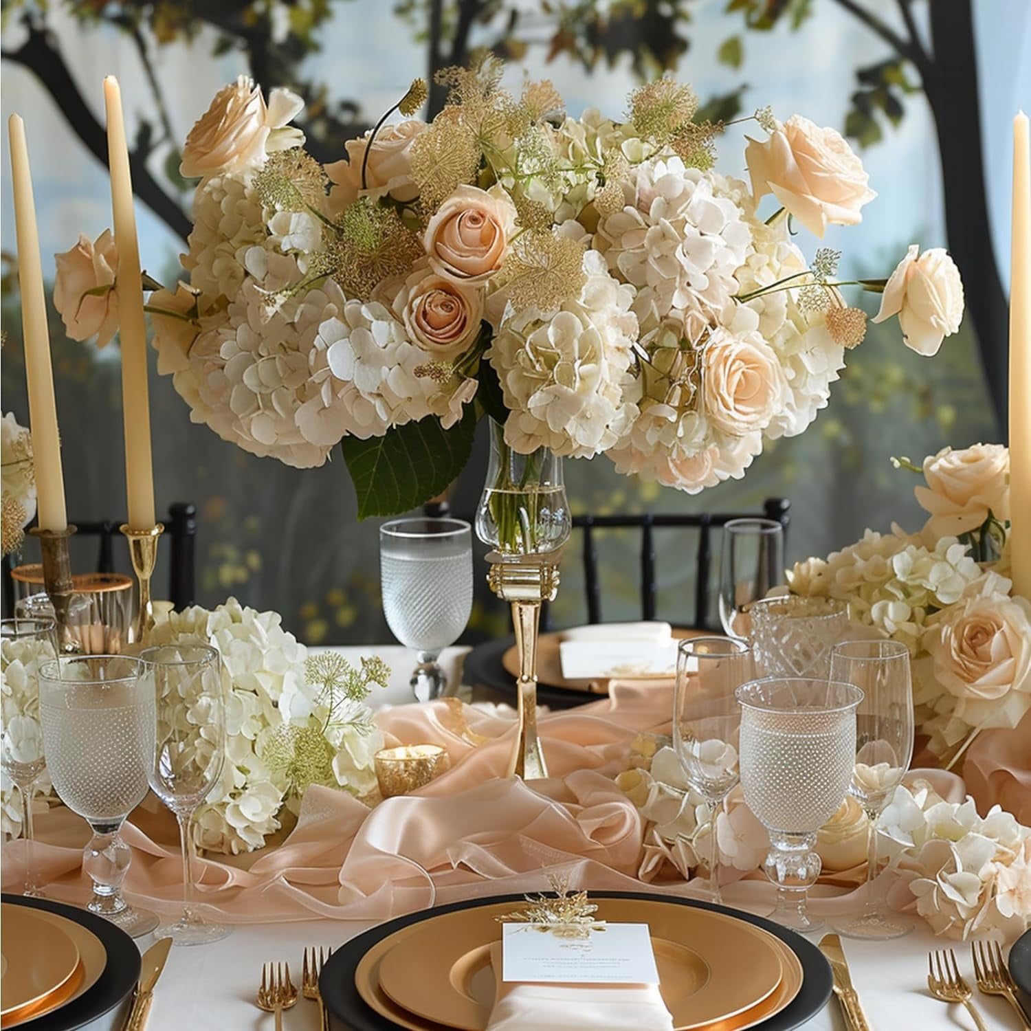 64pcs Silk Hydrangea Artificial Flowers, Champagne Artificial Hydrangea Flowers with Stems, Full Hydrangea Flowers for Wedding Centerpieces, Home, Garden, Party Decoration (Champagne)
