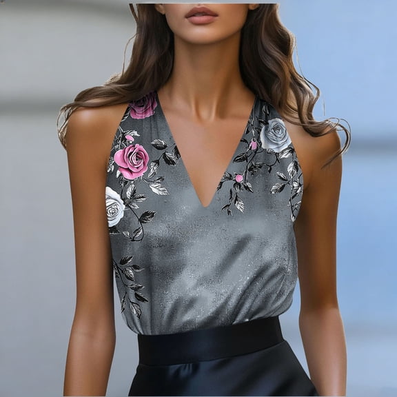Xdegoge Blouse for Women V Neck Sleeveless Boho Vintage Paisley Print Dressy Satin Silk Like Flowy Relaxed Fit Summer Tank Tops Going Out Fashion Party Camisole