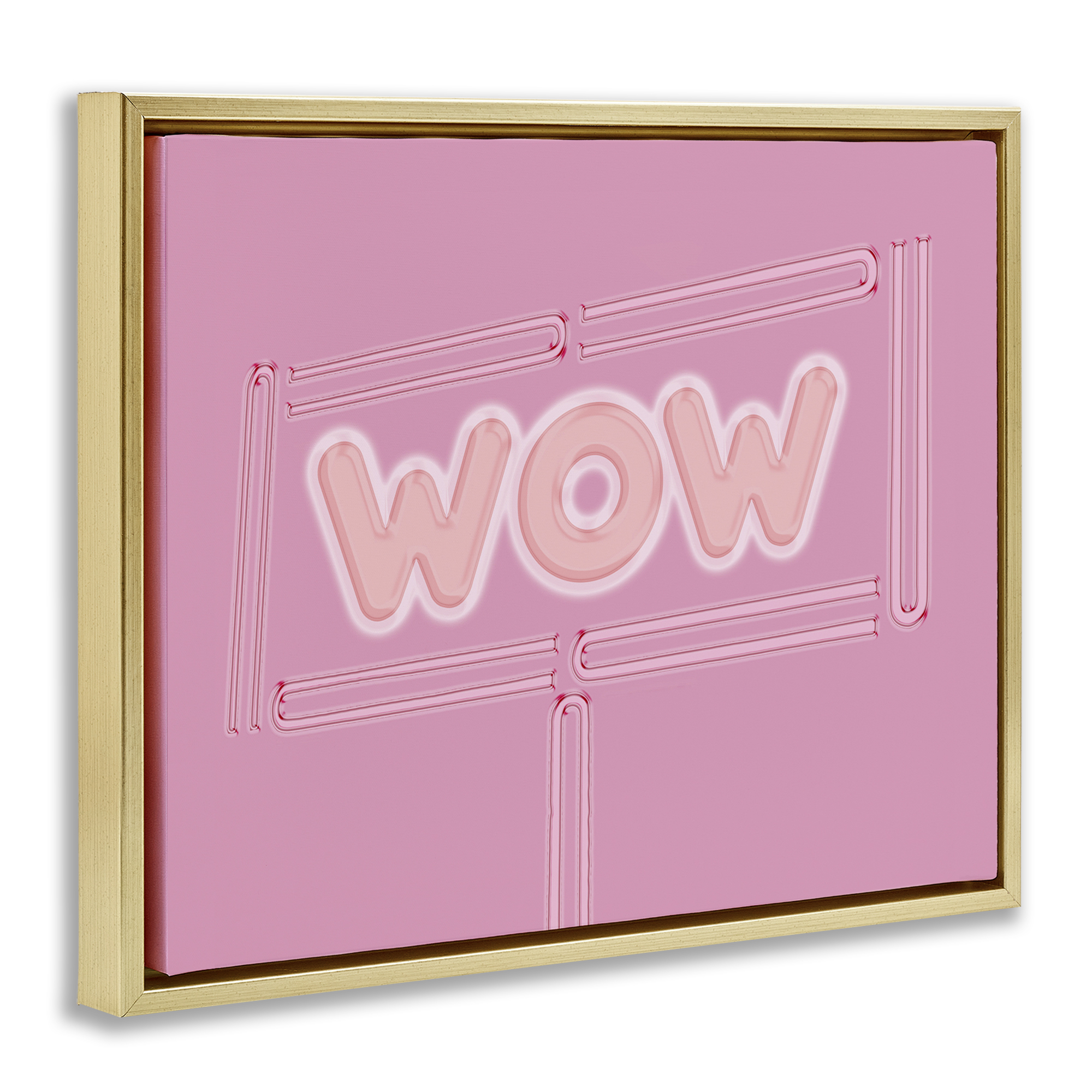 Stupell Industries Wow Neon Lights Style Text & Numbers Painting Gold Floater Framed Canvas Art Print Wall Art, 31 x 25