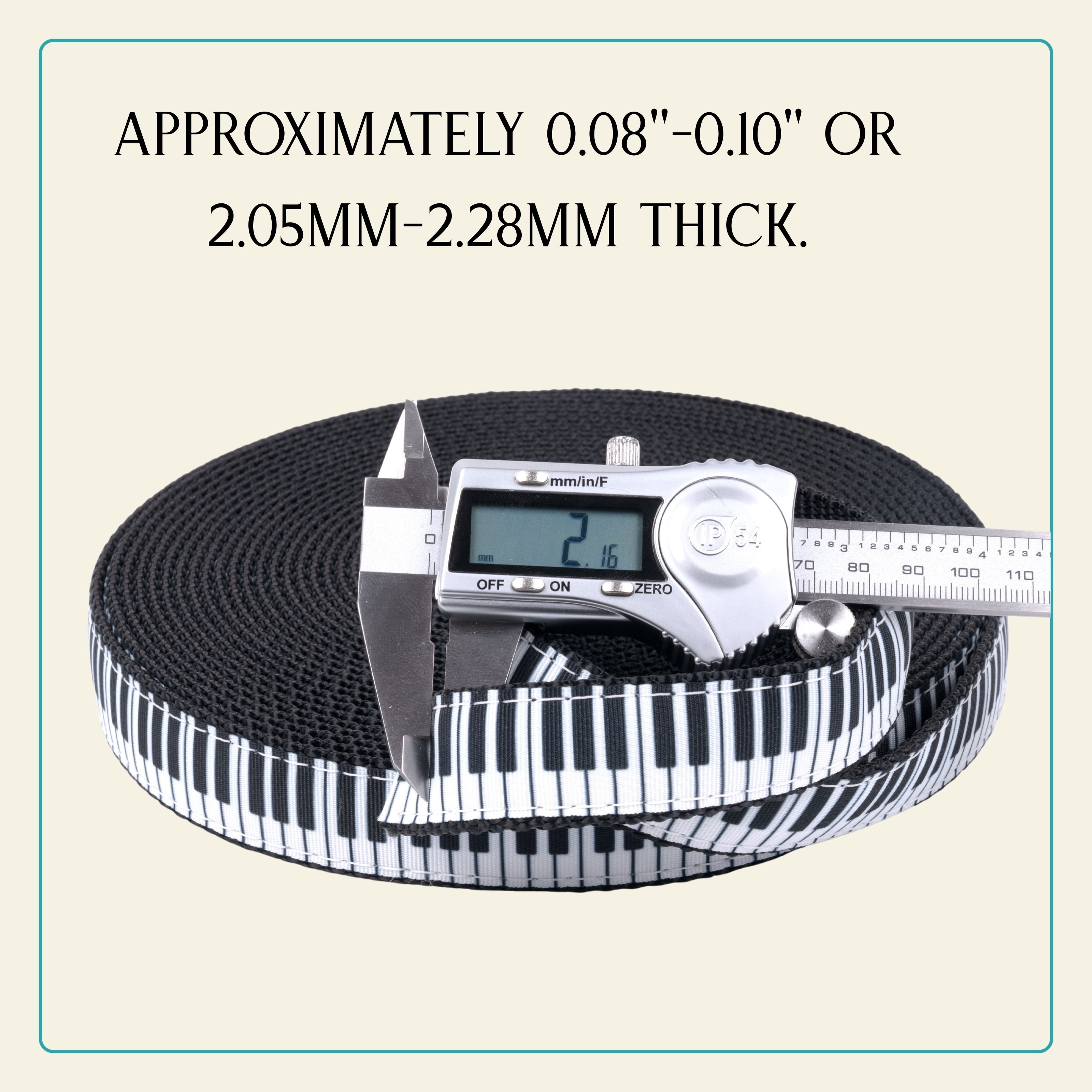 Country Brook Design® 1 Inch Piano Keys Ribbon on Black Nylon Webbing, 10 Yards