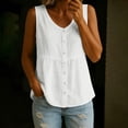 thumbnail image 2 of Women's Summer Top Trendy V Neck Button Down Tank Tops Flowy Cotton Linen Sleeveless Shirts with Tiered Ruffle Hem White XL, 2 of 5
