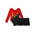 thumbnail image 5 of YEAHDOR Kids Girls Gymnastics Workout Outfit Long Sleeve Shiny Rhinestones Leotard with Boy-cut Shorts Dance Suit Red&Black 10, 5 of 7