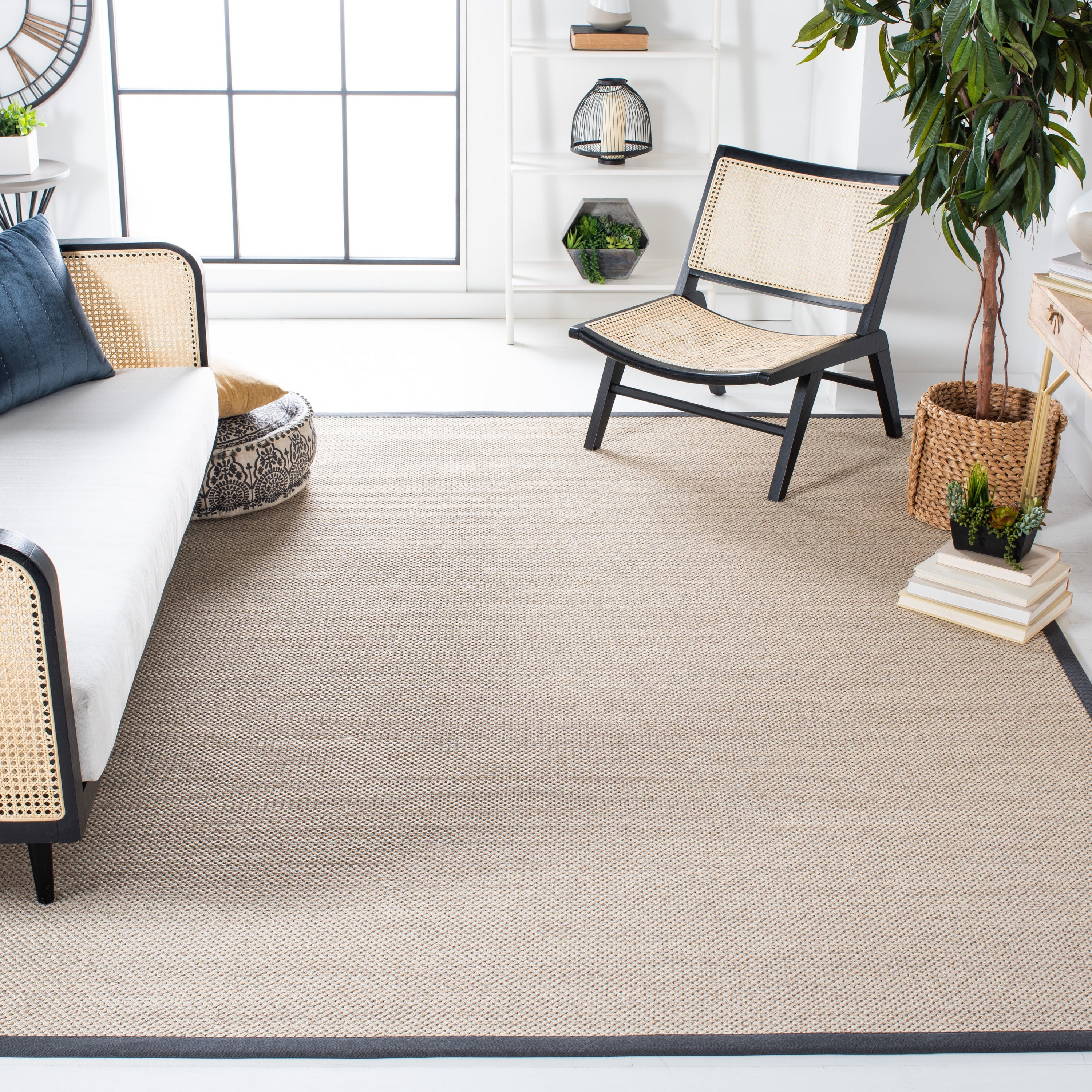 SAFAVIEH Natural Fiber Kentigern Border Seagrass Area Rug, Marble/Dark Grey, 11' x 15'