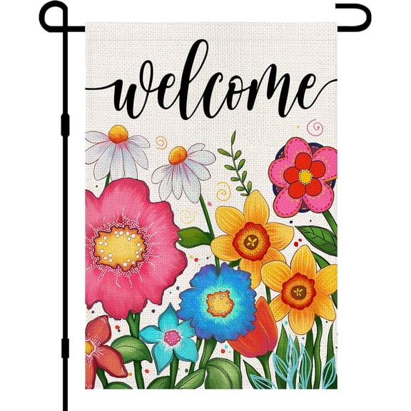 Spring Garden Flag 12x18 Inch Double Sided Outside, Welcome Season Banner Sign Burlap Small Flags Yard Outdoor Decoration DF722