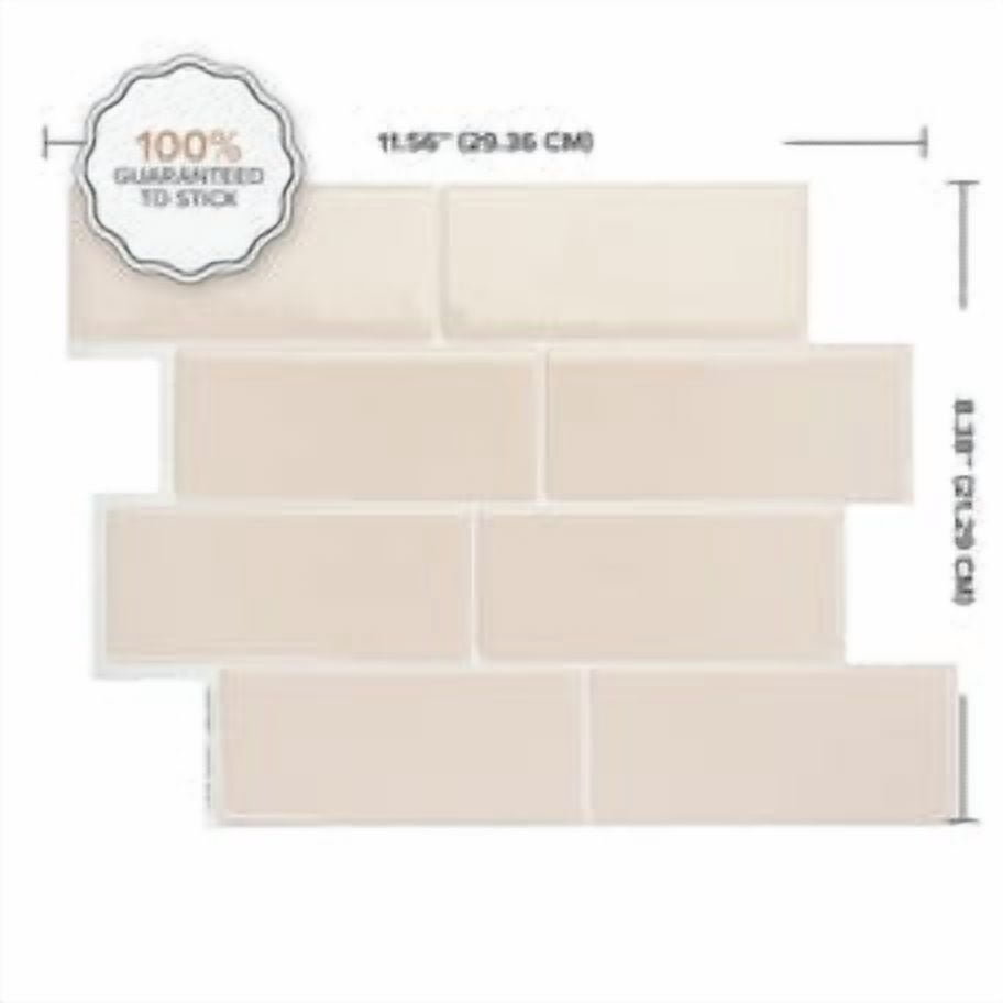 Smart Tiles Peel and Stick Backsplash, 5 Adhesive Tiles, Metro Beige, 11.55"x8.38"