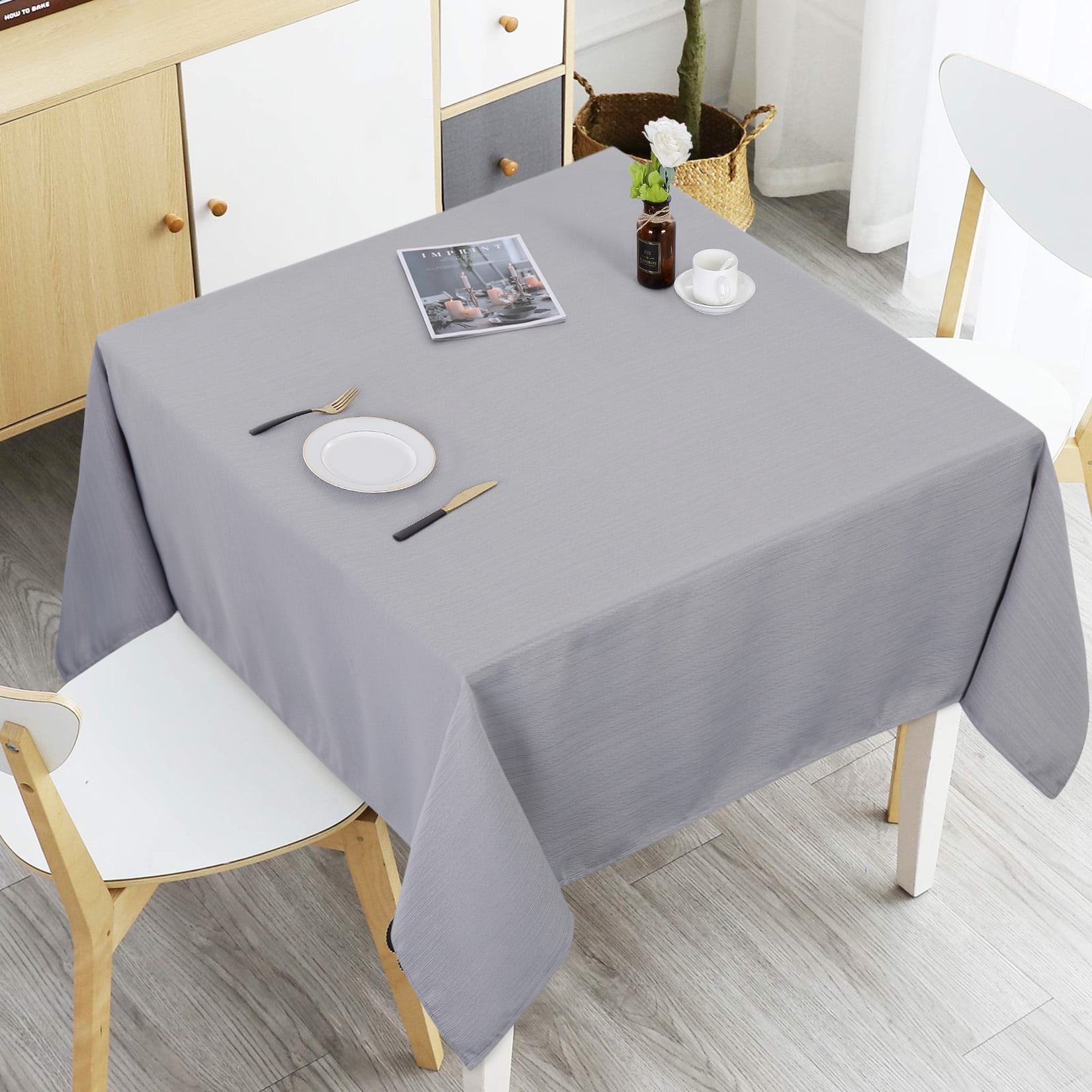 GlowSol Gray Tablecloths for Square Tables 52"x52" Waterproof Stripe