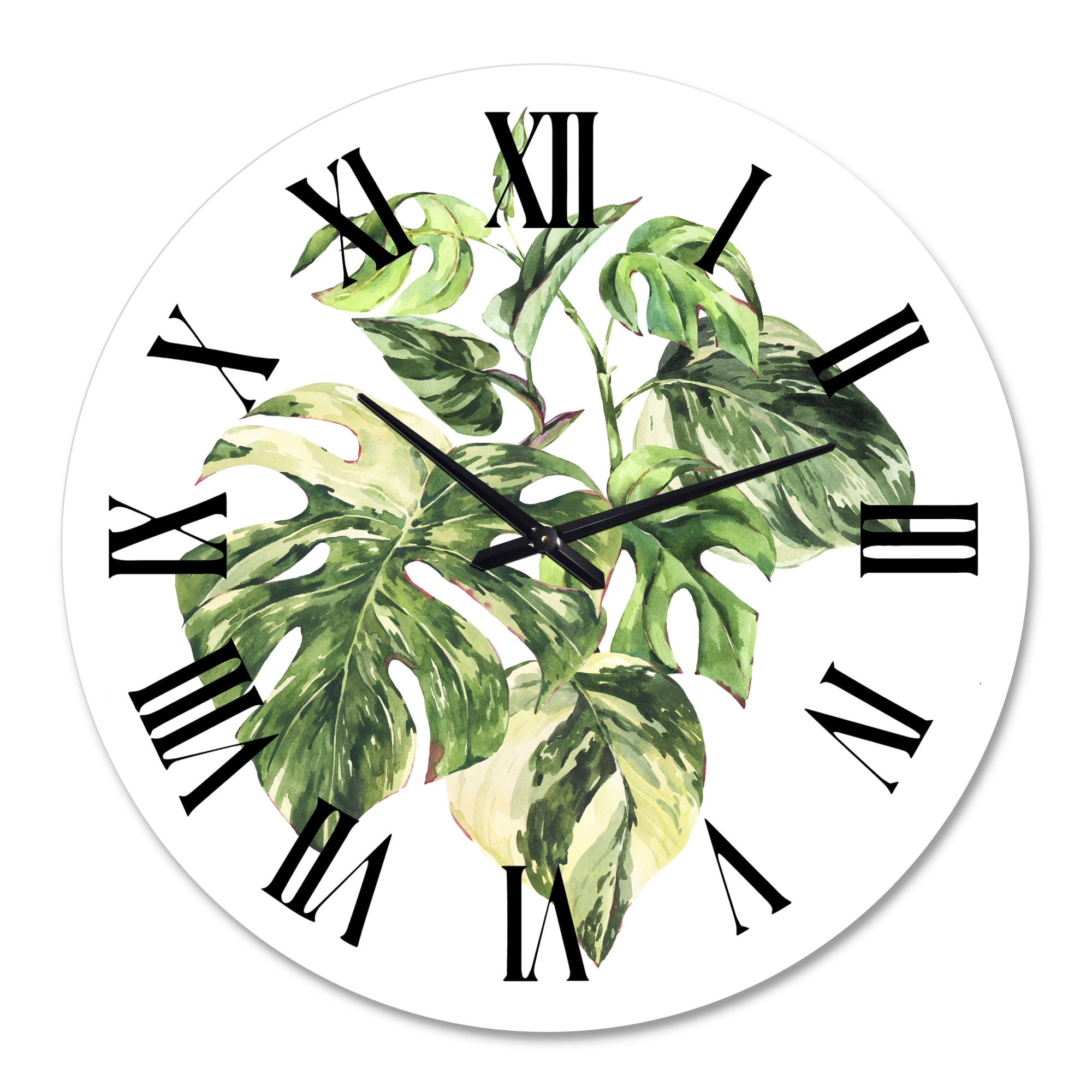 Designart 'Tropical Green Leaves In Summer Times I' Tropical Wall Clock
