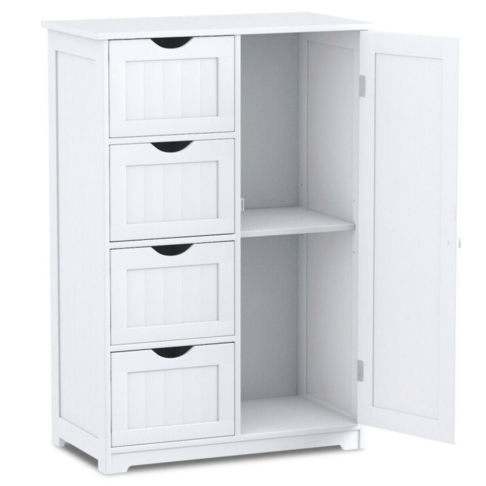 Finihen Storage Cabinet, Floor Cabinet, Standing Indoor Wooden Cabinet with 4 Drawers, for Bathroom, Living Room, Bedroom, Kitchen, White