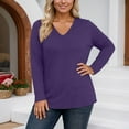 thumbnail image 2 of Women Long Sleeve T Shirts Plus Size Tshirt V Neck Casual Everyday Top Loose Fit Basic Tee Dark Purple XXL, 2 of 4