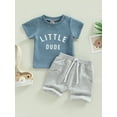 thumbnail image 3 of Elippeo Toddler Boys Summer 2PCS Outfit Sets 6 12 18 24 Months 3 Years Short Sleeve O Neck Letter Print T-shirt + Drawstring Shorts, 3 of 10