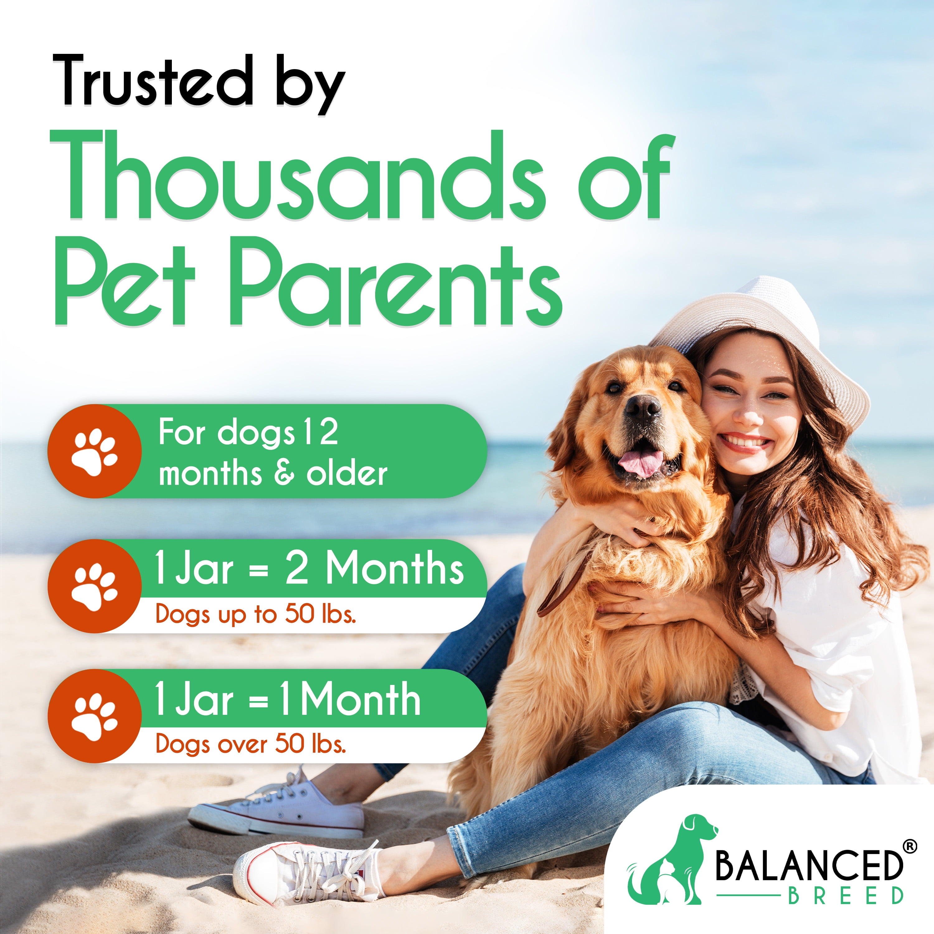 Balanced Breed All-in-1 Dog Vitamins Supplement Skin Coat Hip Joint NonGMO Made in USA-60 Soft Chews