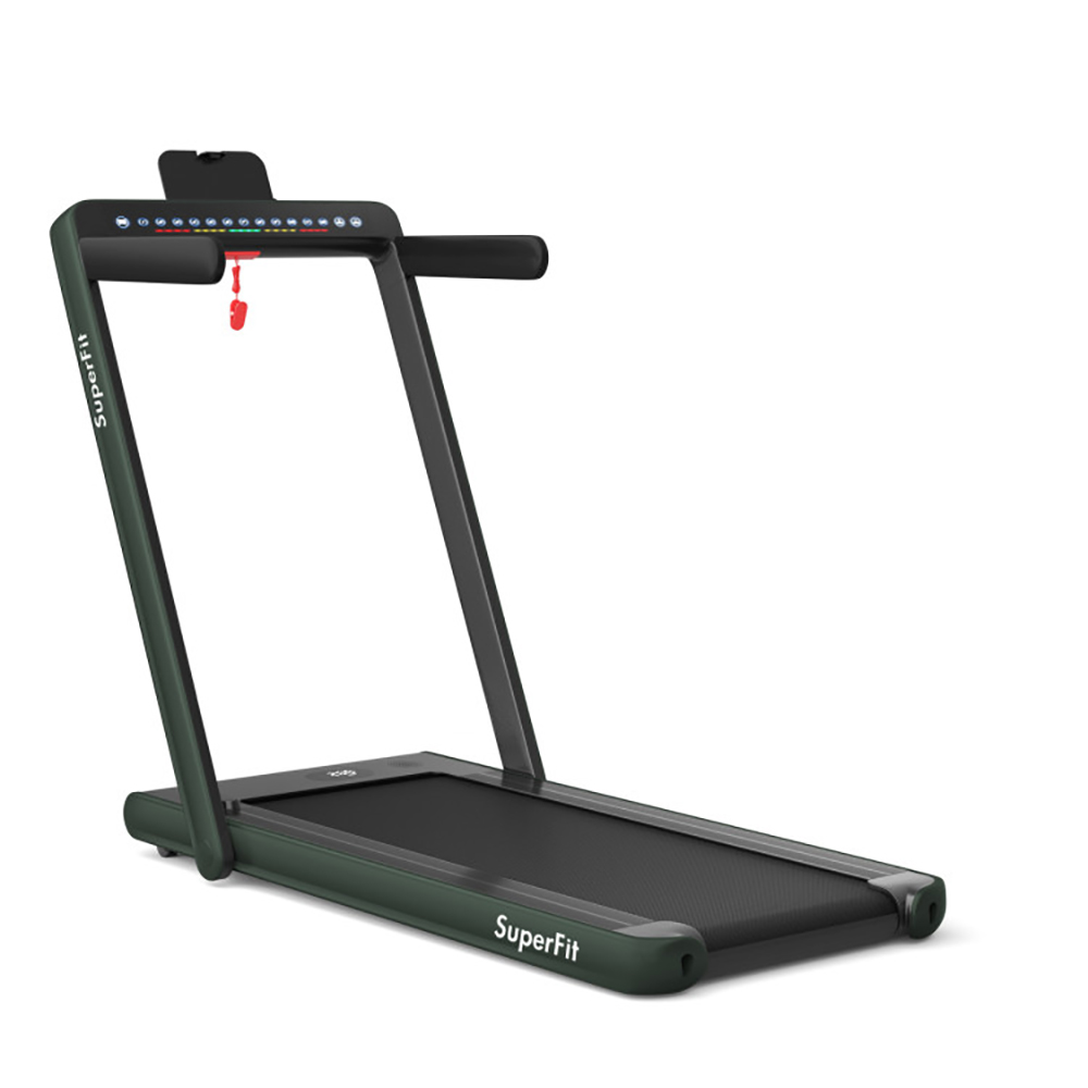 Spaco 2-in-1 Electric Motorized Health and Fitness Folding Treadmill with Dual Display and Speaker-Green, Home Fitness Equipment for Walking & Running