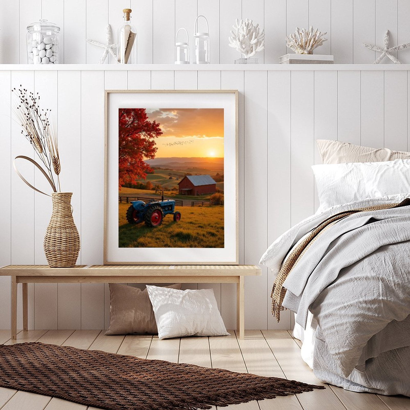 Diamond Art Kit for Adults, Sunset Tractor Autumn Farm Scene Diamond Painting for Adults Beginners, 5D DIY Diamond Art Painting Kits, Colorful Diamond Painting Craft for Home Decor 12x16