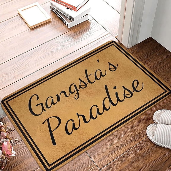 Funny Doormat Outdoor Gangsta's Paradise Welcome Mats for Front Door Funny Doormat Non-Slip Washable Mat Cute Rugs for Kitchen Front Door Outdoor Entrance Decoration, 24 x 16 Inch