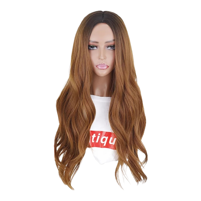 Peluca Cobrizo Balayage Ondulada Larga Sin Fleco Kanekalon cafe Unitalla Lymalimoon FEELSI SFL Balayage