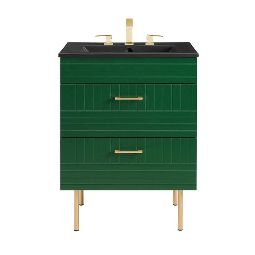 Modway Daybreak 24" Rubberwood MDF Particleboard Bathroom Vanity - Green/Black