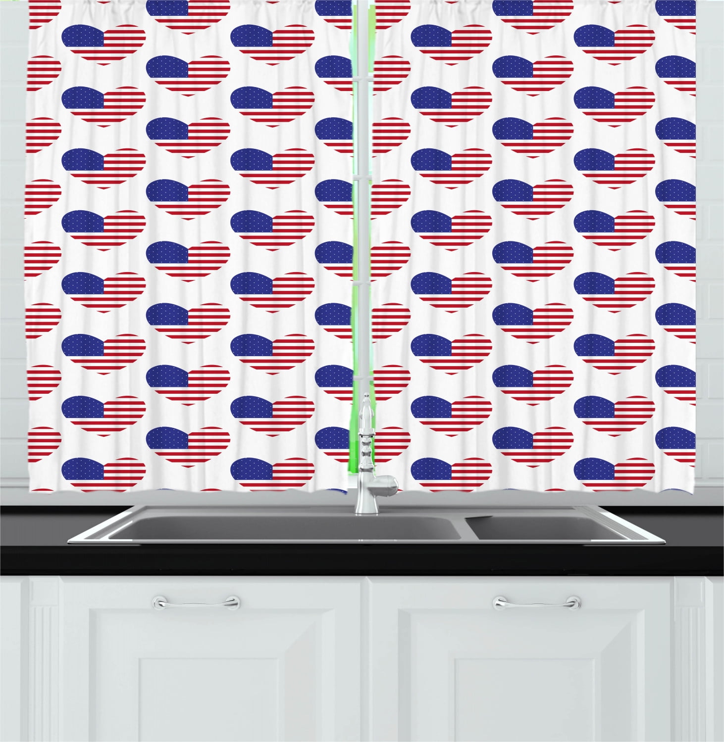 Patriotic Kitchen Curtains 2 Panel Set Window Drapes 55" X 39" 