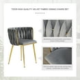 thumbnail image 2 of Tzicr Velvet Dining Chairs Set of 2, Modern Woven Upholstered Dining Chairs with Gold Metal Legs,Luxury Tufted Dining Chairs for Living Room, Bedroom, Kitchen (Grey), 2 of 6