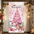 thumbnail image 5 of Pink Background Christmas Banner Snowman Design Merry Christmas Banner Christmas Tree Pattern Plaid Pattern Snowman Banner for Christmas Party Indoor Decoration Holiday Celebration, 5 of 8