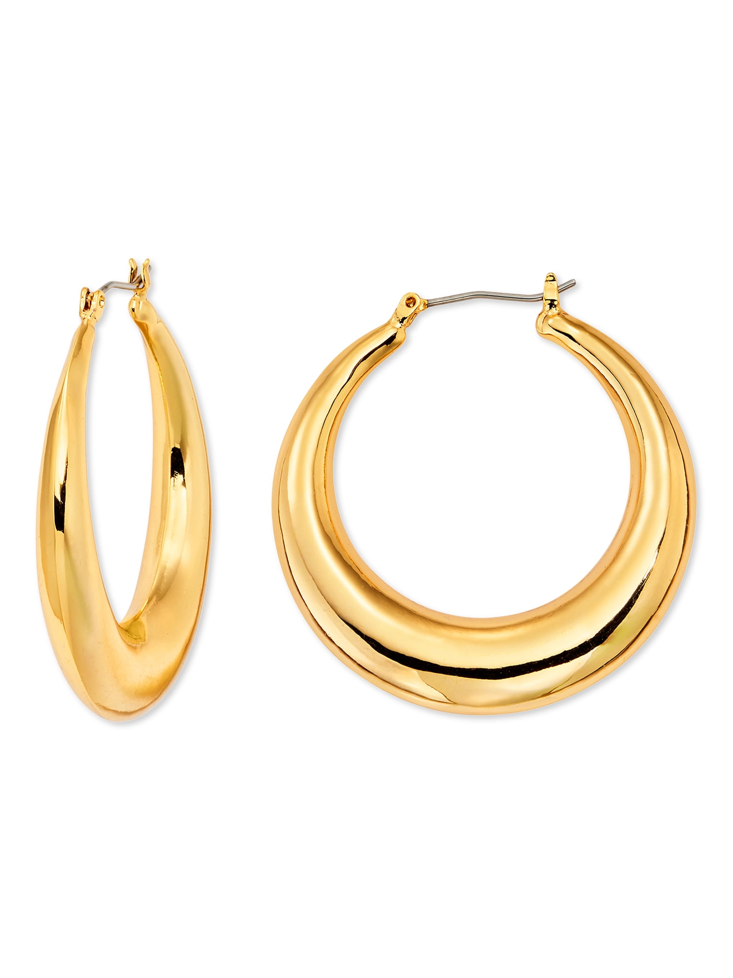 Scoop Womens Women's Brass Yellow Gold-Plated Hoop Earrings