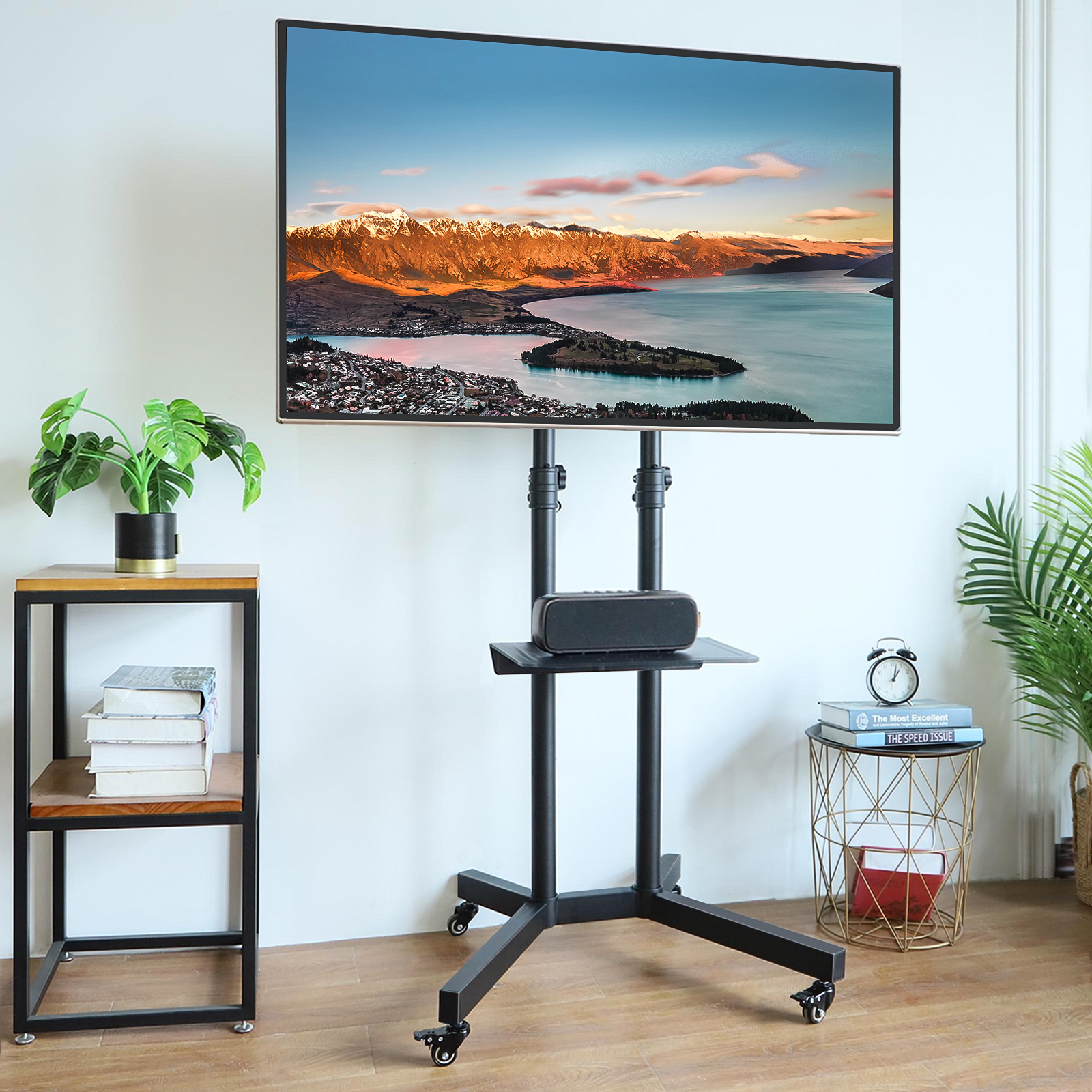 Modern tall rolling tv stand with wheels for 3285 inch flatcurved