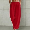 thumbnail image 2 of BODOAO Womens Linen Pants Soft Comfy Long Lounge Pants for Summer Office Dress Work Slacks Womans Summer Pants Drawstring Elastic Waist Trousers with Pockets Pockets Pants for Women Red S, 2 of 6