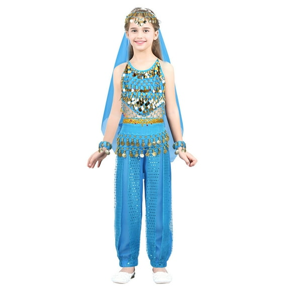 DPOIS Kids Girls Arabian Princess Belly Dance Halloween Halter Top Harem Pants