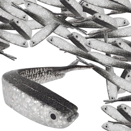 30pcs Silver Plastic Soft Fishing Lures Realistic Forked Tail Minnow Crappie Artificial Lure Swim Bait Fish Tackle Bulk Pack for Saltwater Freshwater Bass Walleye