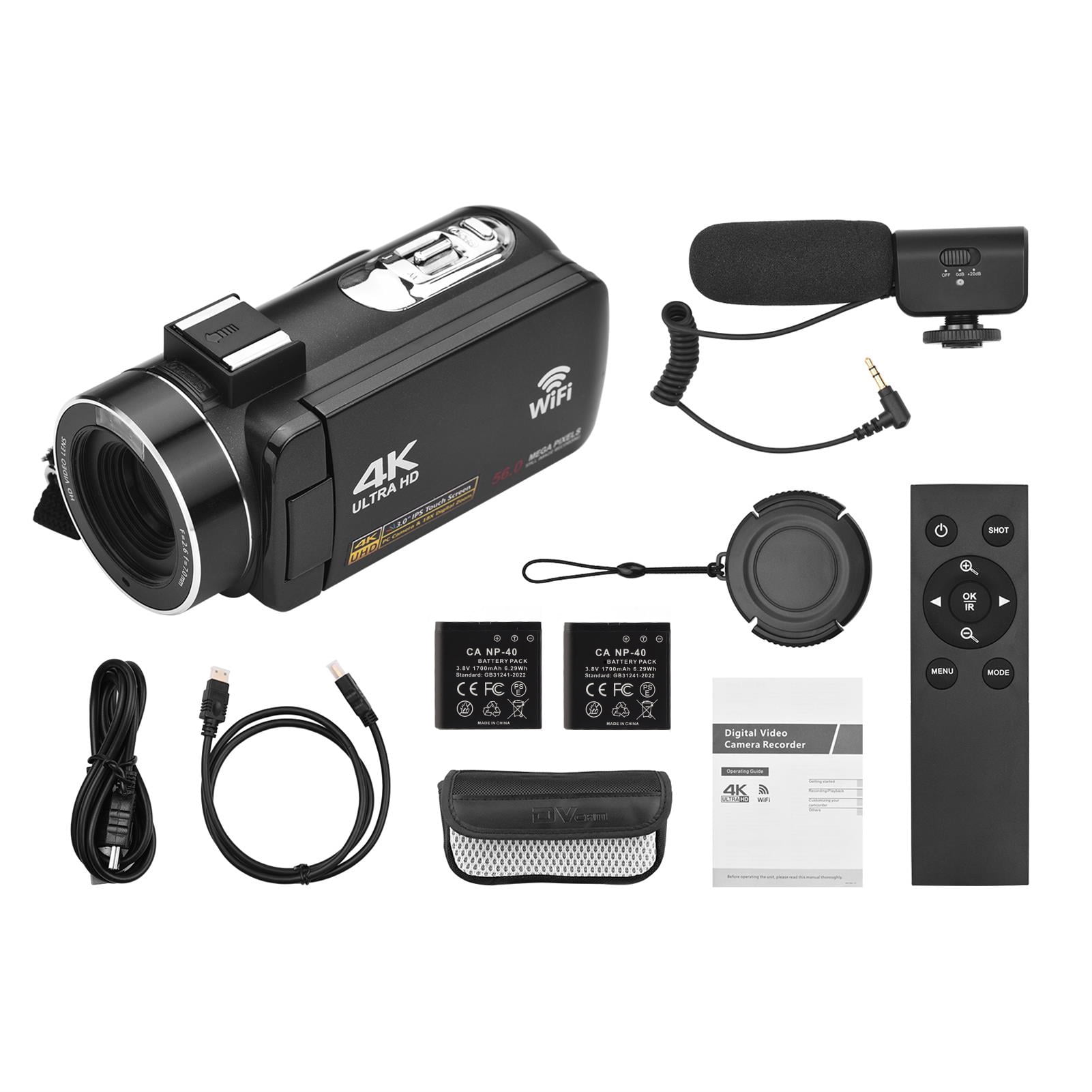 Camcorder Digital Video Camera 56MP 18X Digital Zoom 3.0in IPS Touchscreen Video Camera With 2 Battery Remote Control