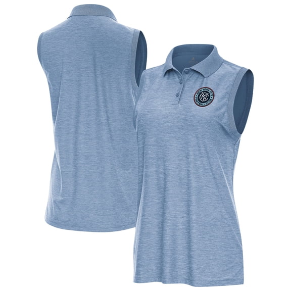 Women's Antigua Heather Blue New York City FC Recap Sleeveless Polo