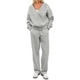 thumbnail image 2 of Women'S 2 Piece Sets Casual Round Neck Button-Down Cardigan with Wide Leg Pants Outfits Loungewear Sets Gray S, 2 of 9