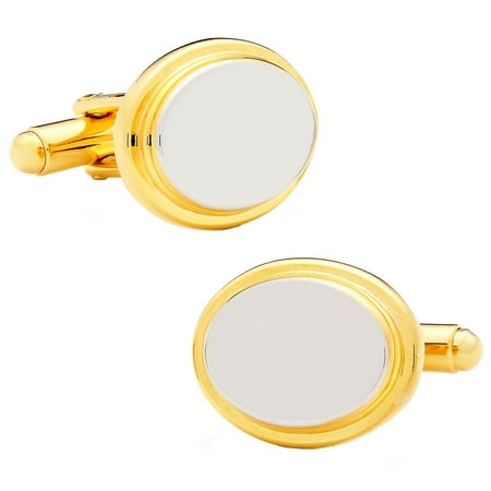 Ox and Bull Mens Two Toned Stainless Steel Oval Engravable Cufflinks BL-OVL-2STL