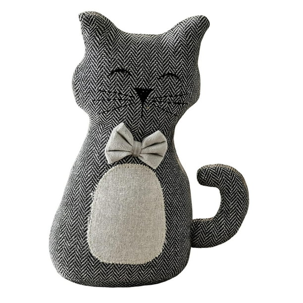 Lindo tope de puerta decorativo de tela con forma de gato de peluche, para el hogar o el hotel. con pajarita