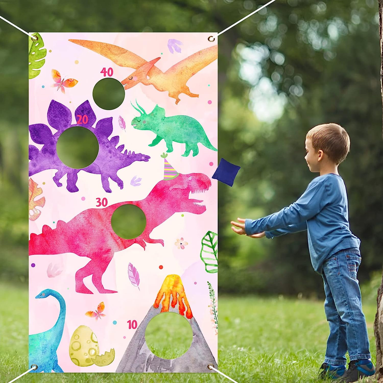 Dinosaur Toss Game, Outdoor Toss Games for Kids, Dinosaur Banner Bean