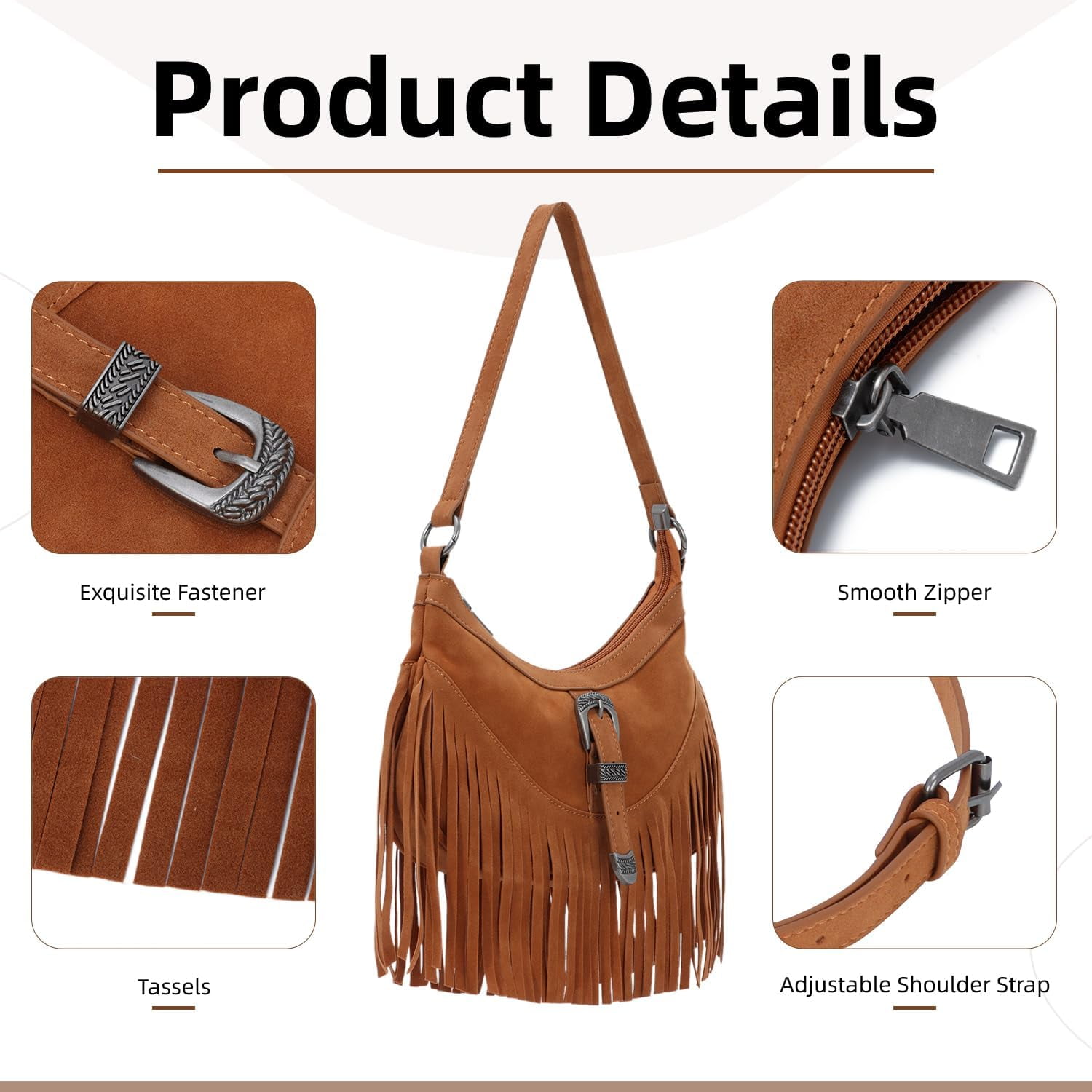 Fringe Hobo Purse for Women Tassel Shoulder Bag Vintage Suede Handbag Hippie Western Tassel Bag
