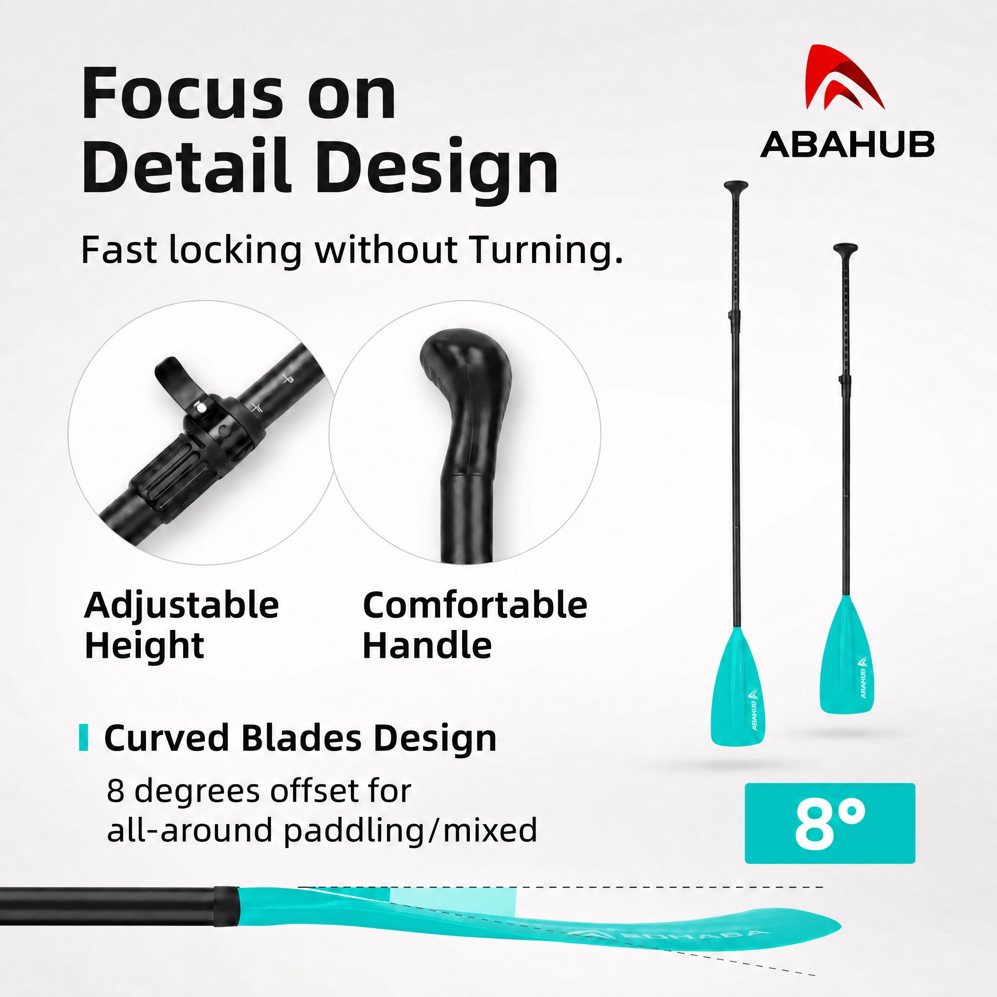AbahubFit Adjustable SUP Paddle (3-Piece) Lightweight Stand-up Paddle Oars for Paddleboard, Aluminum Alloy Shaft 68" - 84"