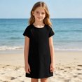 thumbnail image 5 of Grblisyd Girls Dress Crew Neck Short Sleeve Casual Dress Kids Summer Solid Color Loose Midi Dress with Pockets, 5 of 6