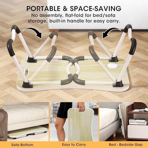 Folding Lap Desk, 23.6 Inch Wood Laptop Bed Desk with Cup Holder, Portable Bed Table for Working Writing Reading & Eating for Bed, Sofa, Couch, Floor - Beige