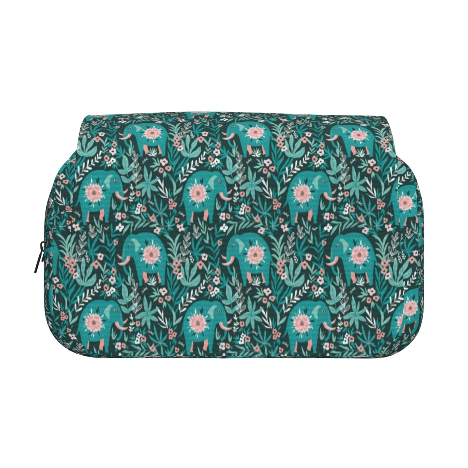 Rateoe Lephants in the Jungle Pattern Double Clamshell Pen Case, Storage Organizer with Two Zipper Compartments– Holds Up to 50 Pencils & Pens