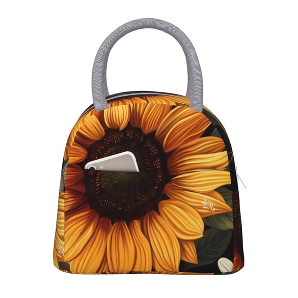 Easygdp Sunflower Floral Butterfly Bolsa de Almuerzo Insulada Grande, Forro de Aluminio, Diseño Espacioso, a Prueba de Fugas, Ideal para Trabajo, Picnics, Viajes y Actividades al Aire Libre