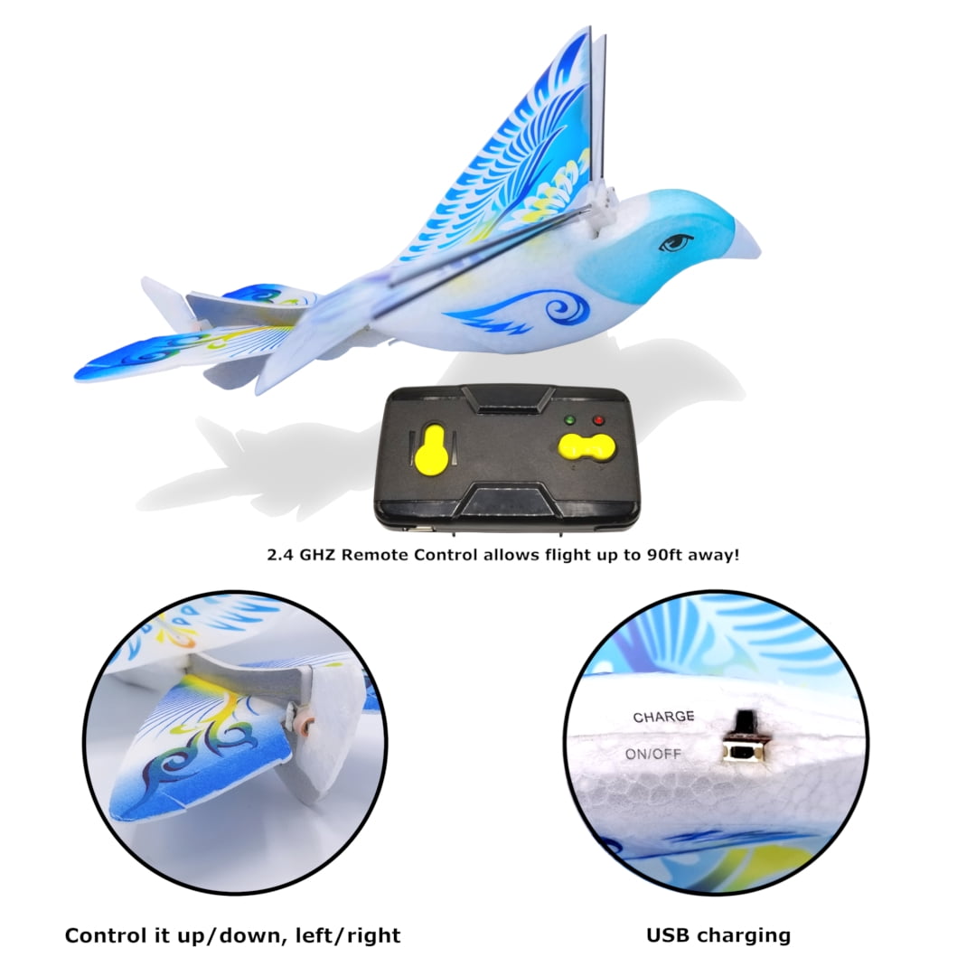 MukikiM eBird Blue Pigeon - Flying RC Bird Drone Toy for Ages 8+ Kids; Boys & Girls