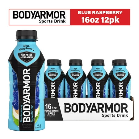 BODYARMOR SuperDrink Blue Raspberry Sports Drinks  16 fl oz Bottles  12 Pack best by may 2029