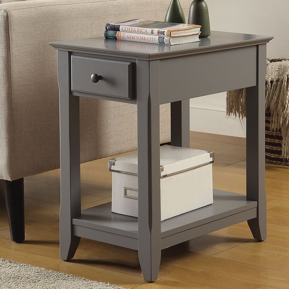 Knubmt 1 Drawer Side Table with Bottom Shelf, Rectangular Wooden Nightstand for Living Room, Bedroom, Gray