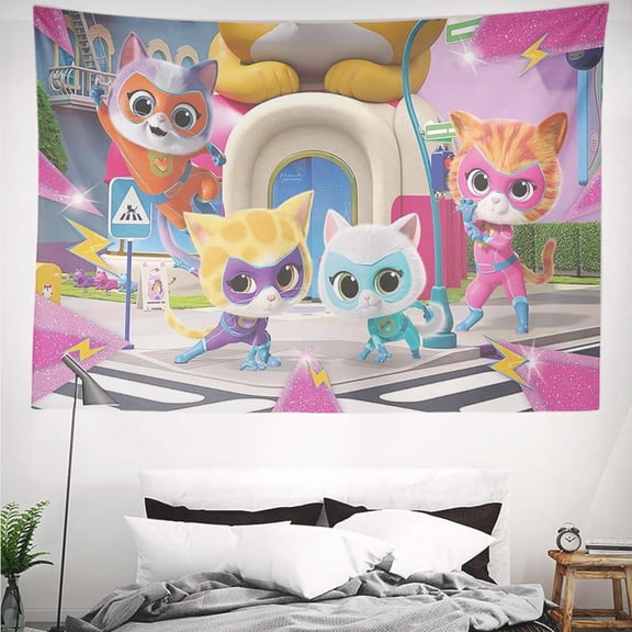 Super Kitties Tapestry Gift Wall Hanging Backdrop for Room Bedroom Girls Fans Background Banner Party Birthday Supplies Decor