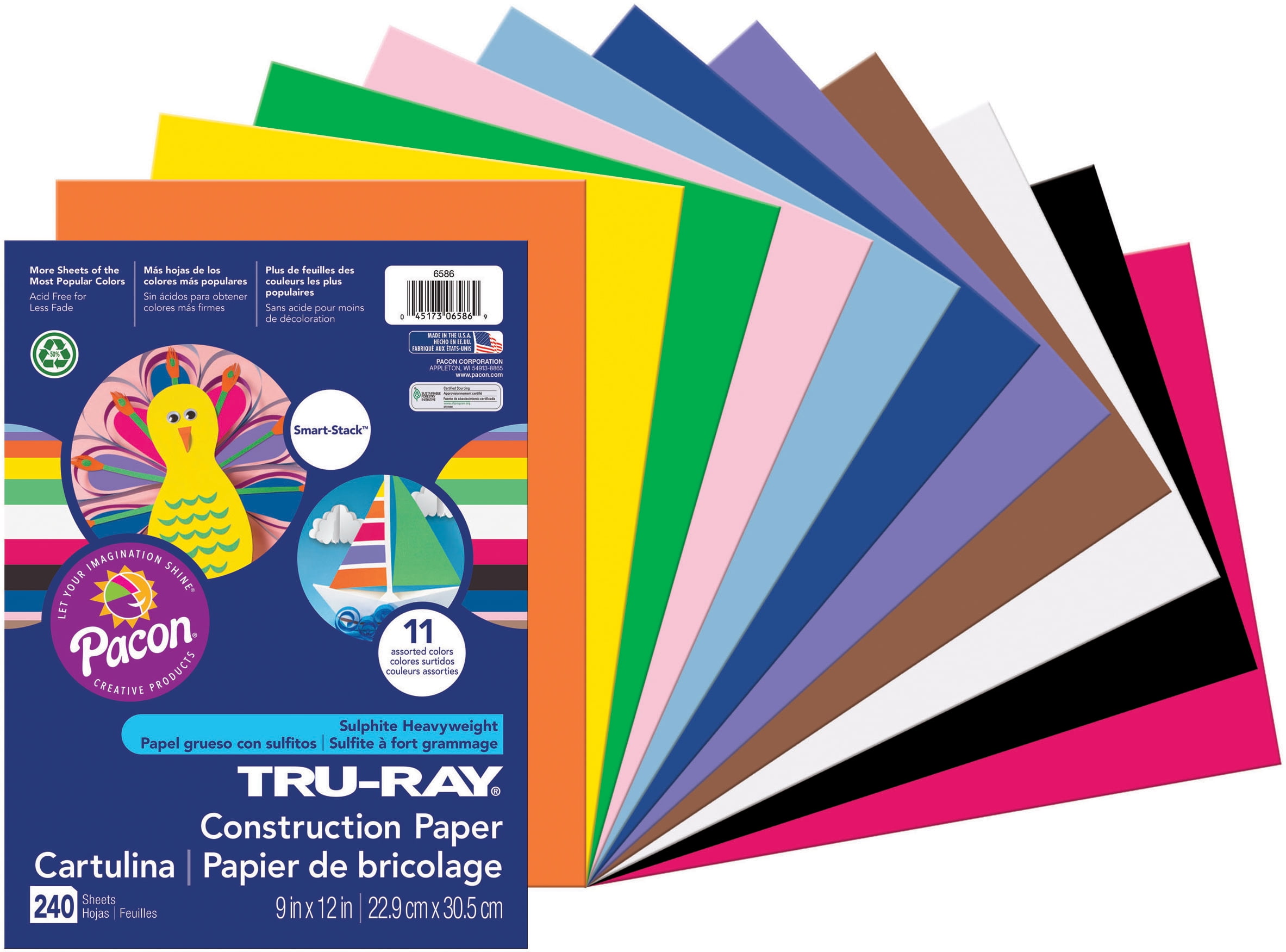Pacon Tru-Ray Smart Stack Construction Paper 9"X12"-240 Sheets/Pkg, Assorted Colors