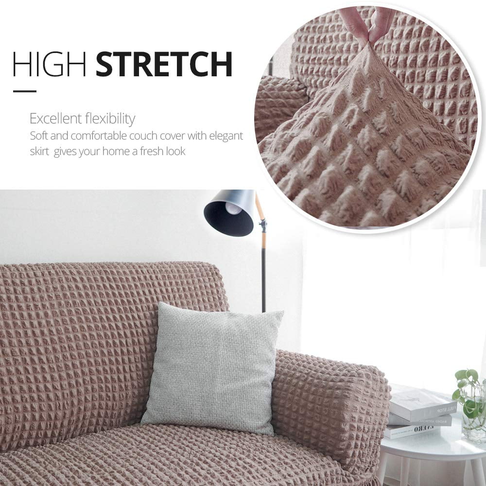 NICEEC Sofa Slipcover Coffee Sofa Cover 1 Piece Easy Fitted Sofa Couch Cover Universal High Stretch Durable Furniture Protector with Skirt Country Style (3 Seater Coffee)