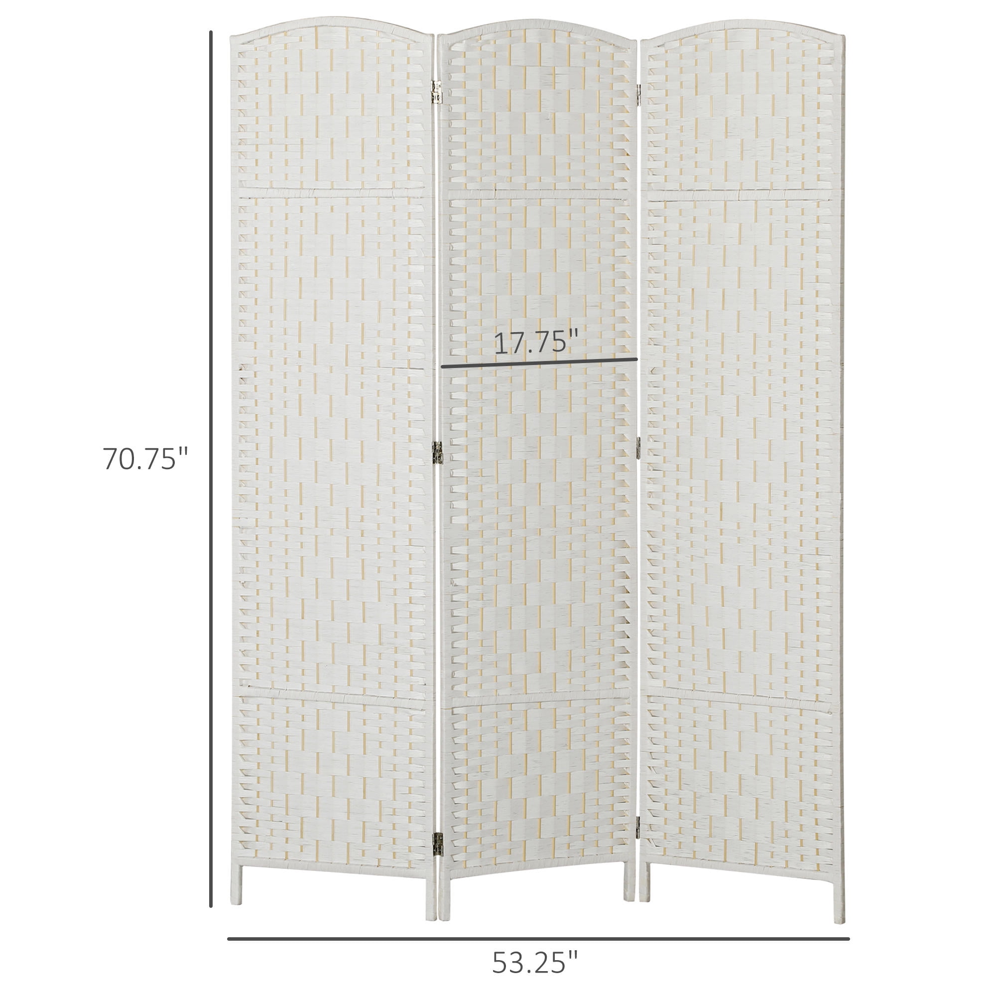 Room Divider 3 Panel Folding Privacy Screen 6FT Tall, Portable Weave Partition Wall with Poplar Wood Frame & Arched Top for Bedroom Studio Dorm, White