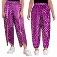 thumbnail image 6 of iiniim Girls Metallic Floral Printed Satin Harem Pants Elastic Waist Patiala Dhoti Salwar Pants Purple 10, 6 of 7
