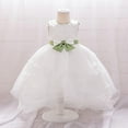 thumbnail image 2 of AUNVITO Baby Girls Sleeveless Tulle Dress Bow Applique Round Neck Summer Party Princess Dress with Train, 2 of 9