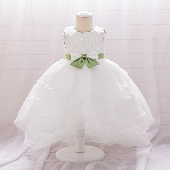 NAISIBABY Little Girls Princess Dress, Tutu Tulle Bowknot Embroidered Floral Sleevelss Pageant Birthday Wedding Party Dress White 2T